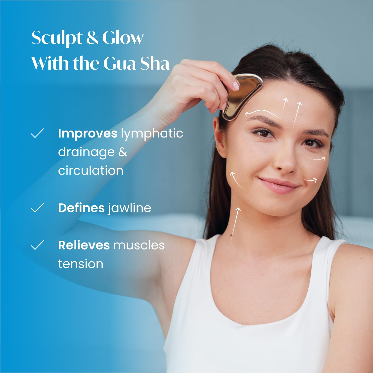 PLANTIFIQUE Stainless Steel Gua Sha | Facial Tool | Skin Massage for Face Body Eyes Neck Heart Style with Travel Pouch | Skin Care Gift - Medaid International