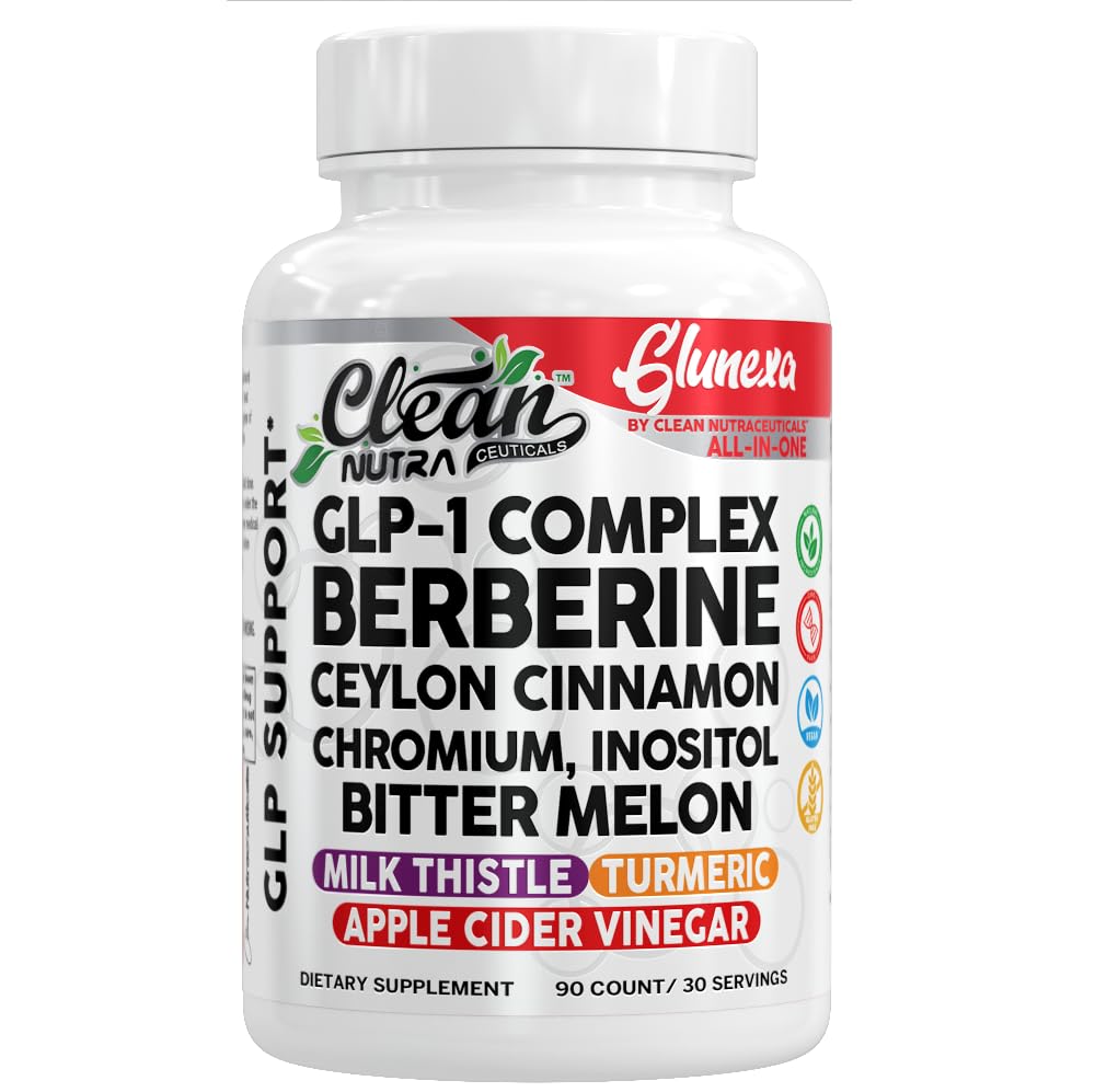 Clean Nutra Glunexa GLP-1 Complex with Berberine, Ceylon Cinnamon, Chromium, Inositol, and Bitter Melon | Premium Herbal and Mineral Blend | 90 Count Capsules - Medaid International