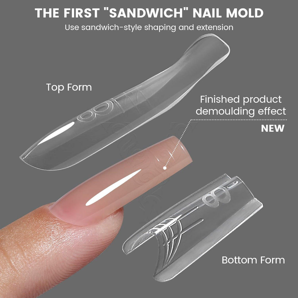 TERRIFI 240 PCS Square Sandwich Nails Dual Forms with Box, 15 Sizes Top and Bottom Nail Molds for Quick Extension, Reusable Short Square Dual Forms with Scale Lines for Salon DIY Nail Art