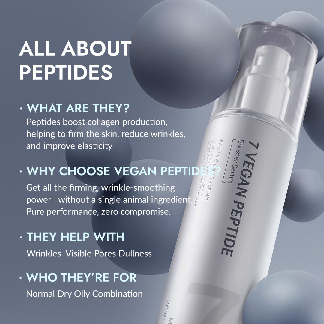 MIZON 7 Vegan Peptide Booster Serum Korean Anti-Aging Face Serum with Niacinamide & Hyaluronic Acid Hydrating Firming & Smoothing Skincare for Fine Lines & Skin Repair – 5.07 fl oz - Medaid International