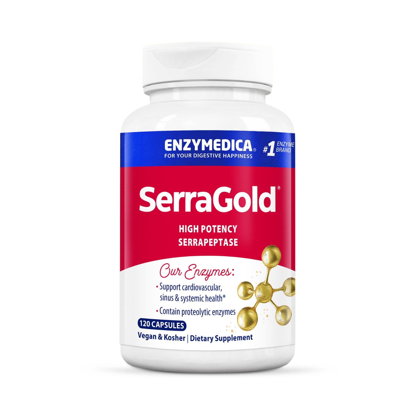 Enzymedica, SerraGold, Supports Recovery, Immune and Cardiovascular System, Natural Supplement, 120 Count (FFP) - Medaid International