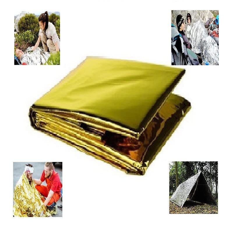 GALAXYLENSE Emergency Mylar Thermal Blanket for Survival First Aid Kits Army Outdoors Hiking Camping Bug Out Trauma Desert All Weather Condition Protection (4 Packs Gold)