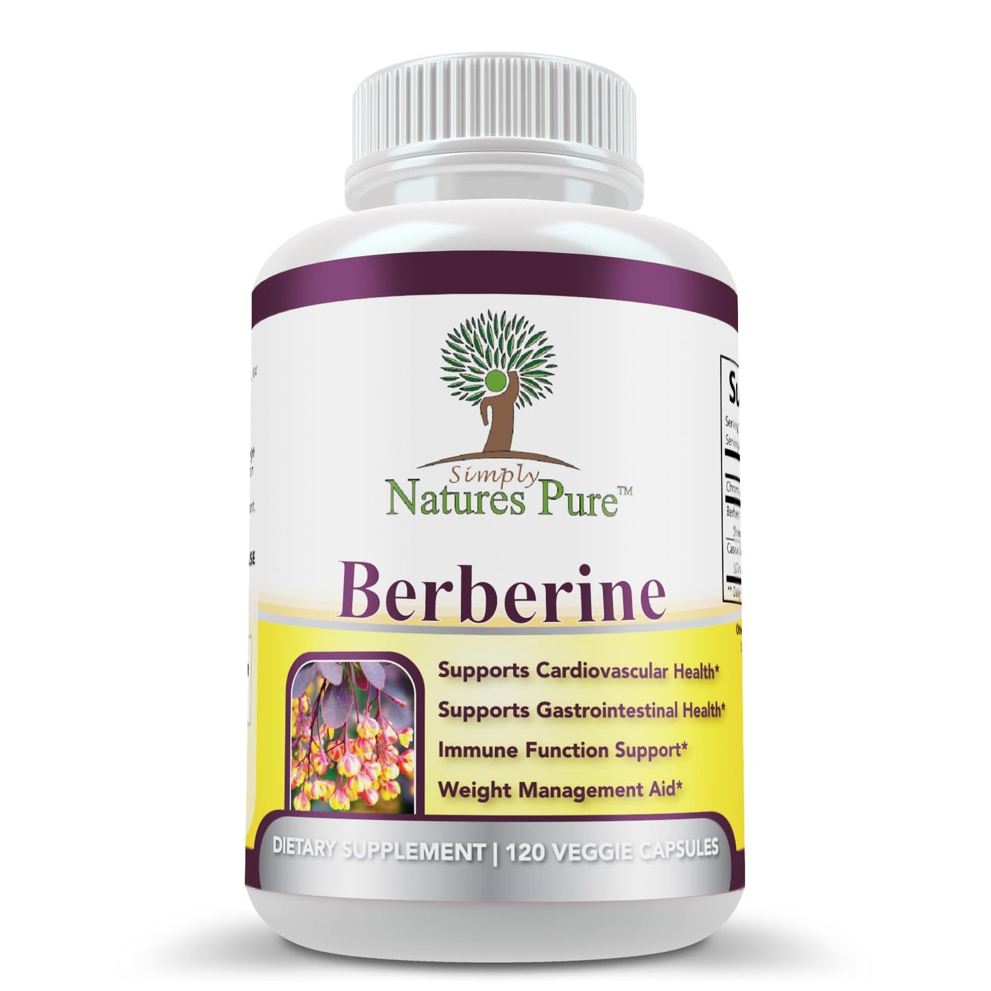 Simply Natures Pure Premium Berberine HCl 500mg - 120 Capsules - Cardiovascular Gastrointestinal Immune Support - Chromium Cinnamon - Medaid International