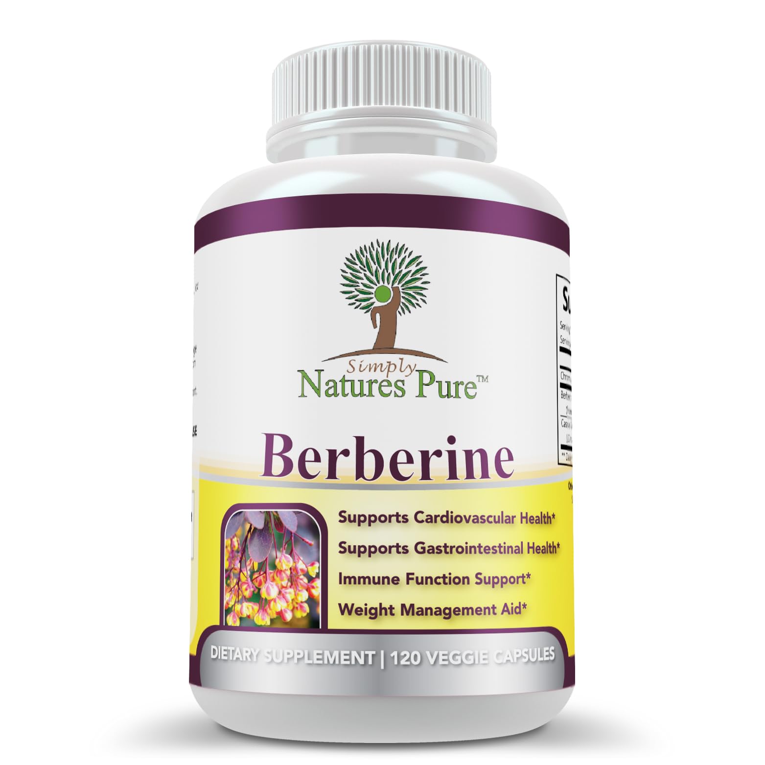 Simply Natures Pure Premium Berberine HCl 500mg - 120 Capsules - Cardiovascular Gastrointestinal Immune Support - Chromium Cinnamon - Medaid International