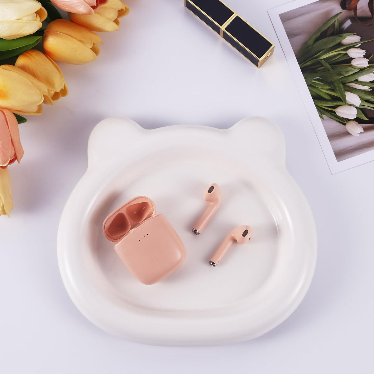 KASTWAVE Ceramic Jewelry Tray, Cute Bear Trinket Dish, Ideal Gifts for Women, Girls, Mom, Sisters and Friends