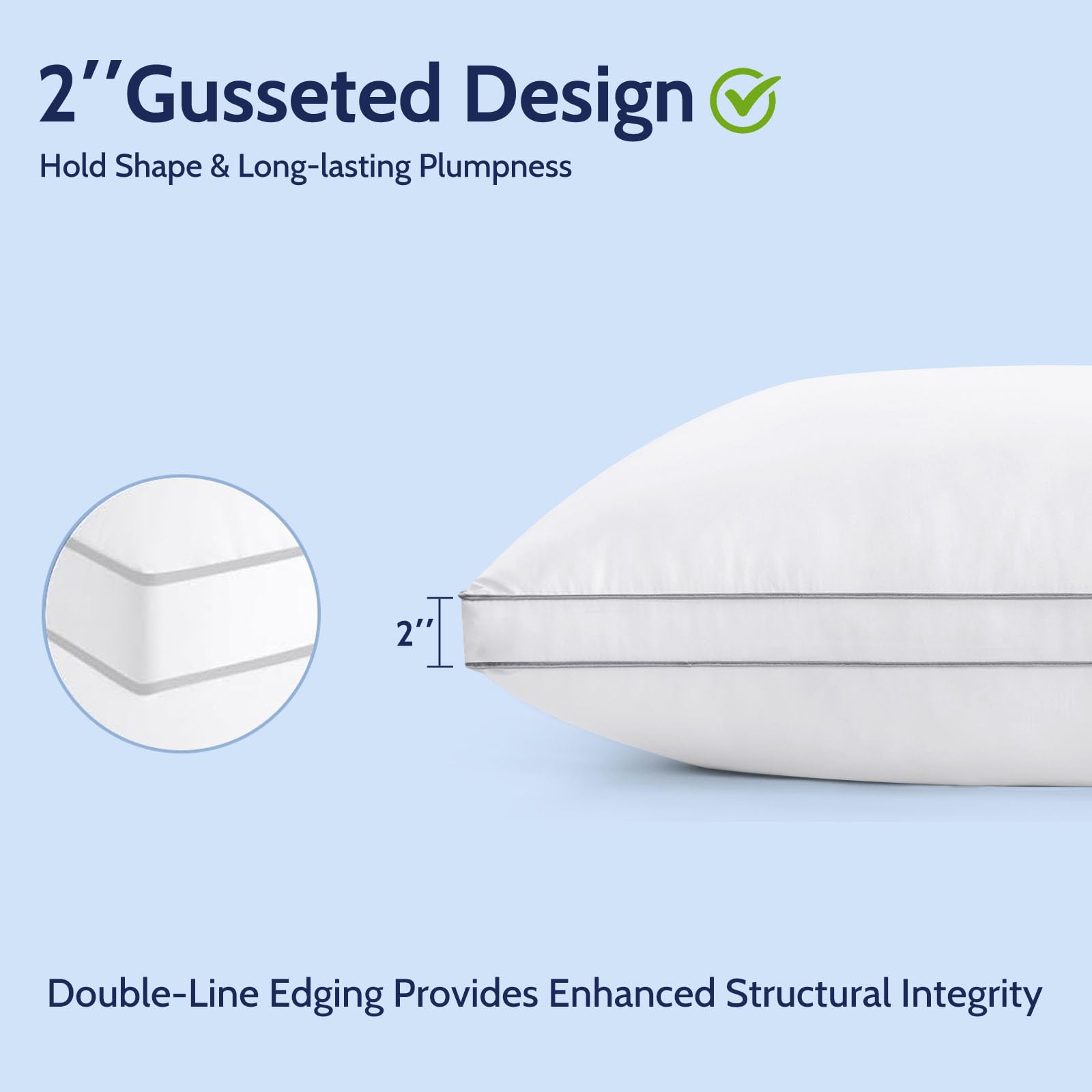 ROUMEA Pillows Queen Size Set of 2, Gusseted Bed Pillows for Sleeping 2 Pack, Luxury Hotel Quality, Supportive Queen Pillow with Soft Down Alternative for Back Stomach Side Sleepers, Machine Washable - Medaid International