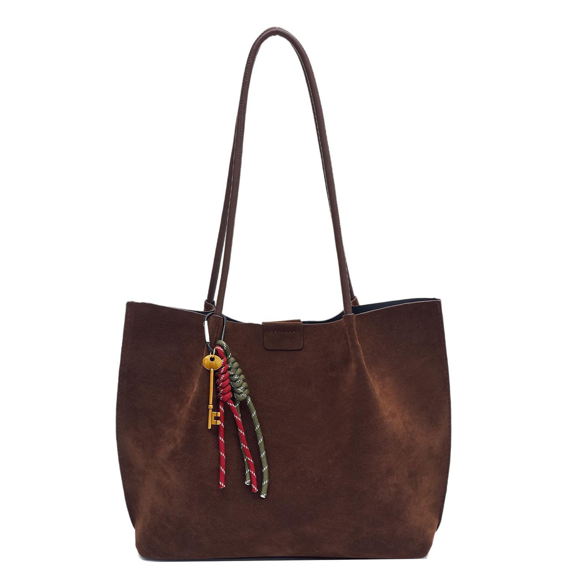 KASTWAVE Brown Faux Suede Tote Bag for Women – Trendy Slouchy Shoulder Handbag with Magnetic Clasp & Zipper Liner Pouch | Large Capacity Daily Purse for Fall, Work, Shopping & Travel