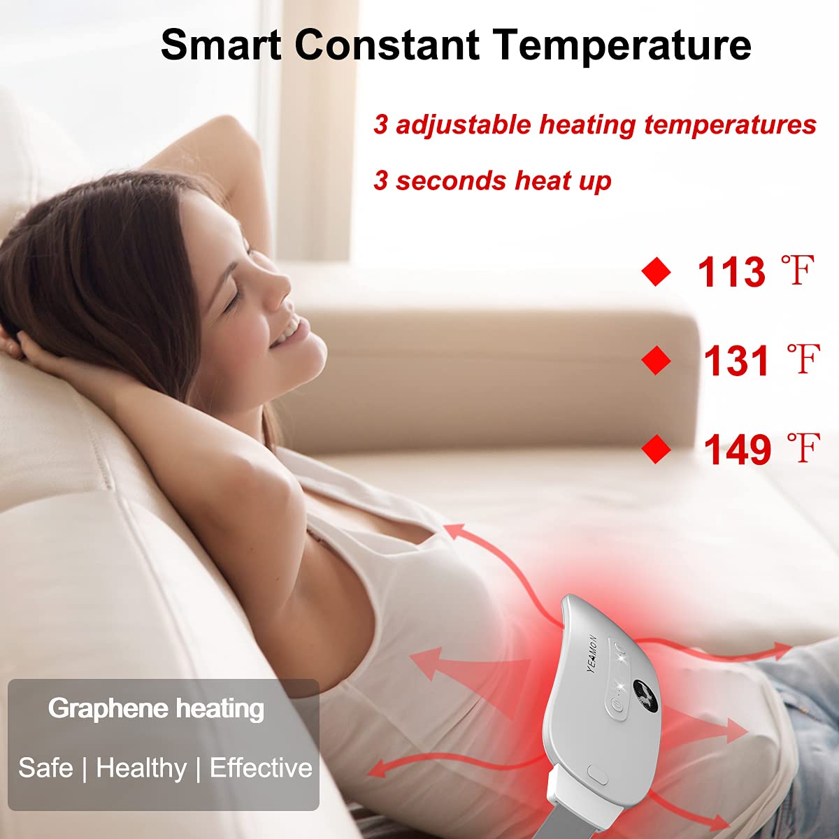 Portable Cordless Heating Pad for Cramps, Electric Waist Belt Device, Fast with 3 Heat Levels and Massage Modes, Back or Belly Women Girl - Medaid International