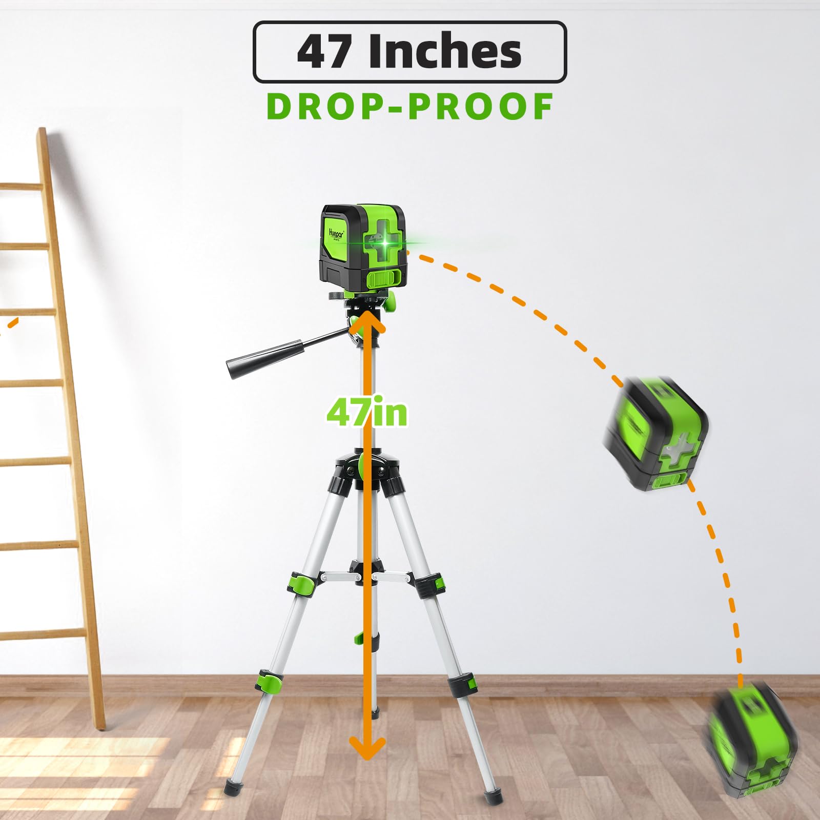 Huepar Laser Level, 100Ft Self Leveling Green Cross Line Laser for Picture Hanging, Tile, Decoration & DIY Construction – 360° Magnetic Base & AA Battery, Indoor Use - Medaid International