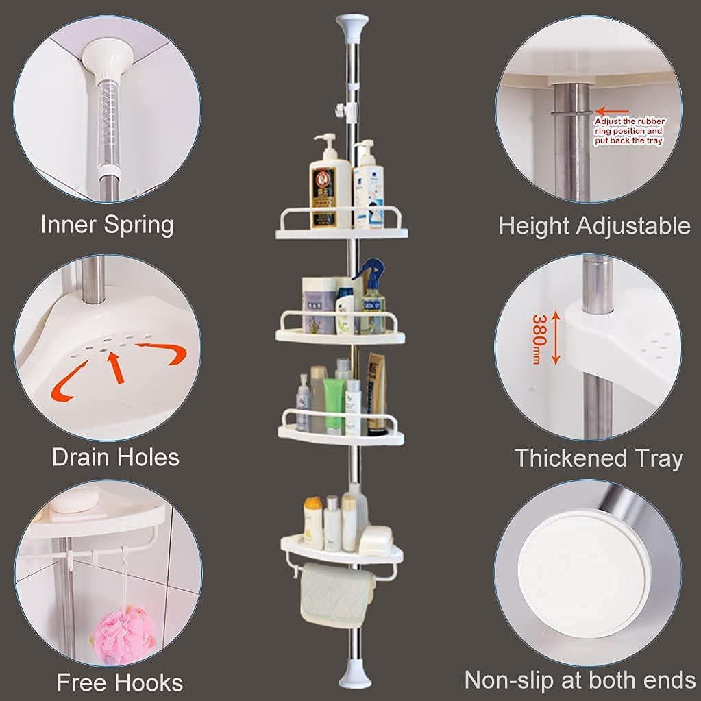4 Tier Adjustable Shower Corner Shelf