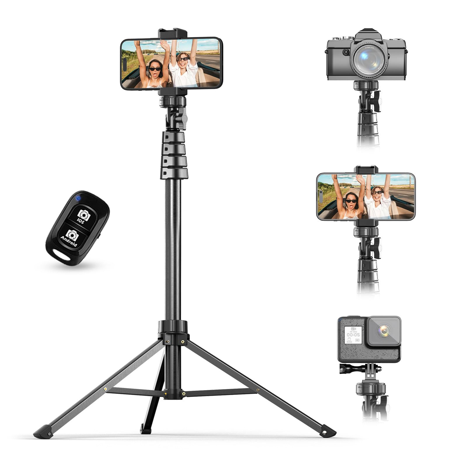 UBeesize 62" Phone Tripod & Selfie Stick, Camera Tripods Stand with Wireless Remote and Phone Holder,Compatible with iPhone Android Phone, Perfect for Selfies/Video Recording/Live Streaming Black - Medaid International