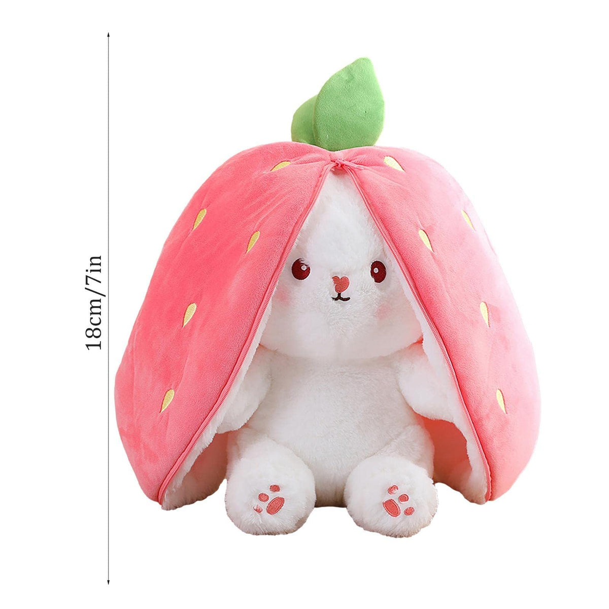 KASTWAVE Strawberry Bunny Plush Toys, Rabbit Muppet Toys, Strawberry Bunny Transformed into Little Rabbit Fruit Doll Plush Toy Carrot Rabbit Plush Doll Girl for Kids (Strawberry Rabbit, 18cm)