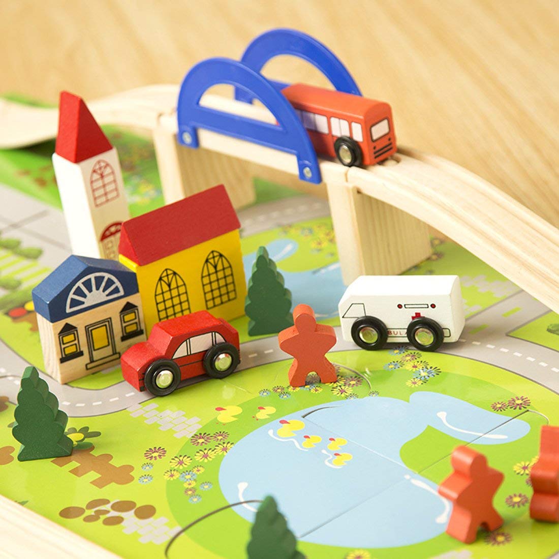 Tumama Kids - Wooden Rail Overpass - Track Set