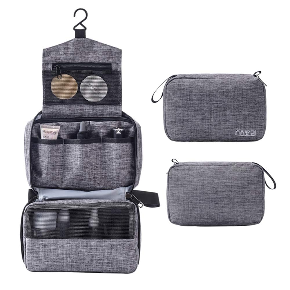 TERRIFI Compact Hanging Toiletry Bag, Portable Toiletry Bag with Hanging Hook, Water-Resistant Cosmetic Bag, Travel Makeup Organizer, Large Capacity Toiletry Organizer for Women Men, Grey
