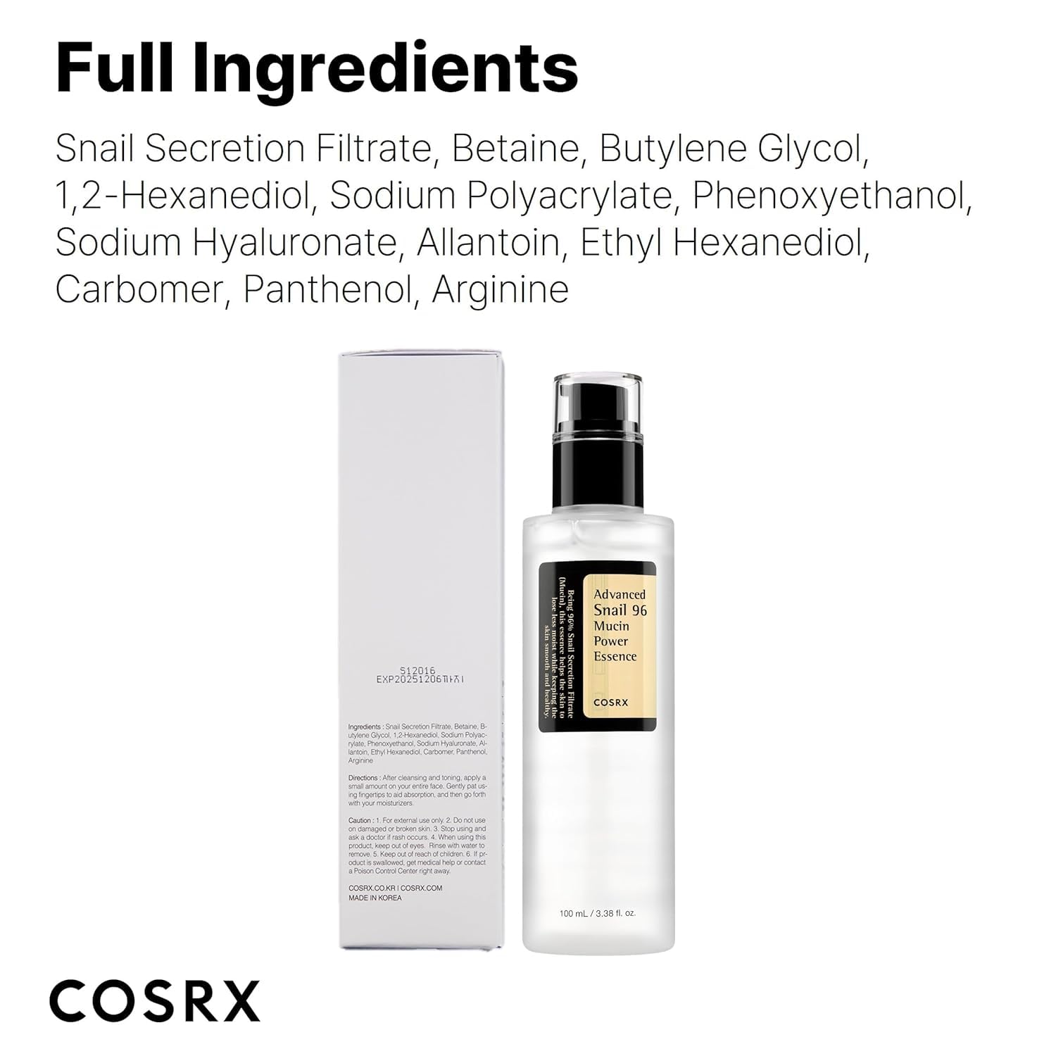 COSRX Snail Mucin Repairing Serum 100ml, Hydrating Serum for Face with Snail Secretion Filtrate for Dull Skin & Fine Lines, Korean Skin Care - Medaid International