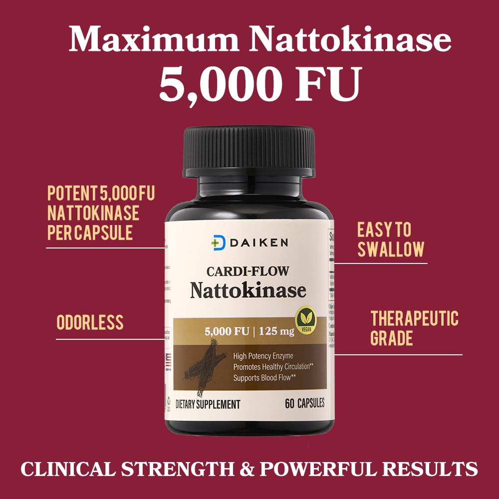 DAIKEN Nattokinase 5,000 FU, High Potency Nattokinase Supplement, Non-GMO & Vegan, Lab Tested, 60 Capsules - Medaid International