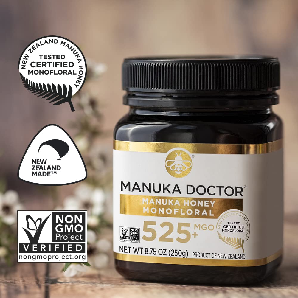 Manuka Doctor - MGO 525+ Manuka Honey Monofloral, 100% Pure New Zealand Honey. Certified. Guaranteed. Raw. Non-GMO (8.75 oz) - Medaid International