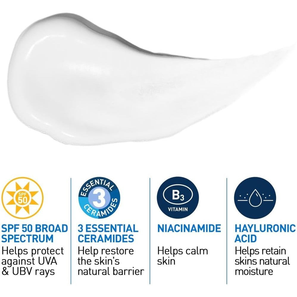 CeraVe AM Facial Moisturising Lotion SPF50 with Ceramides & Vitamin E for Normal to Dry Skin 52ml - Medaid International