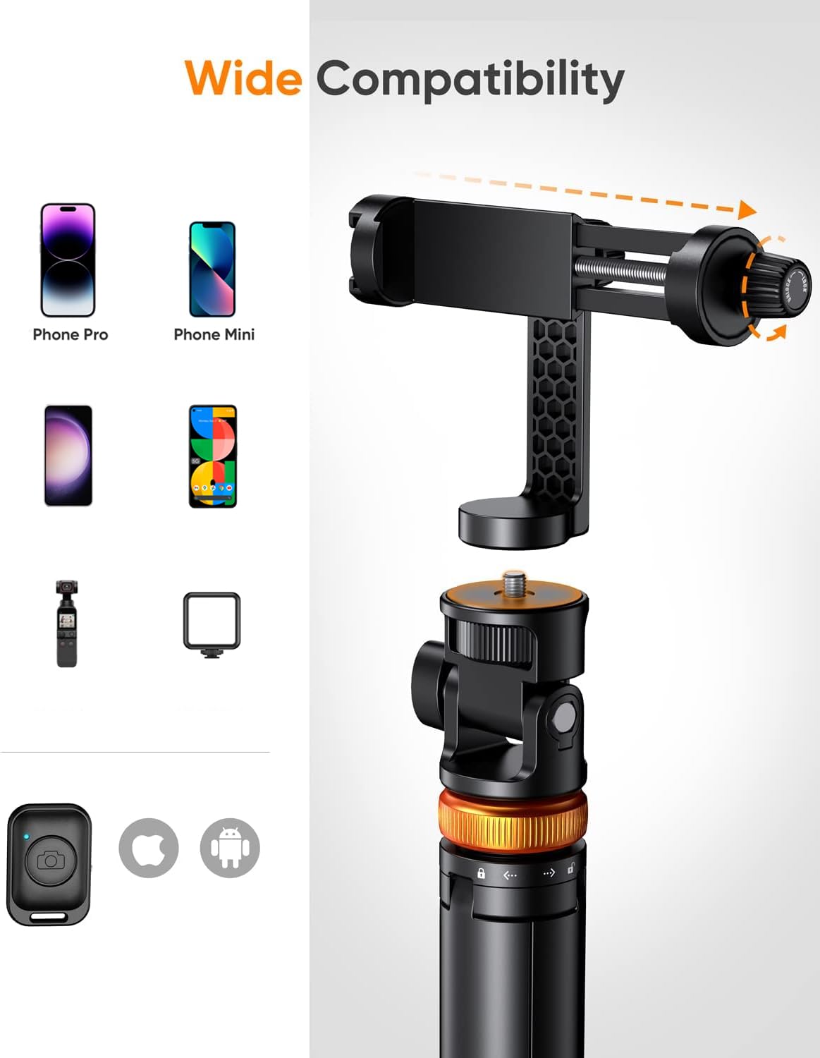 EUCOS 62" Phone Tripod, Tripod for iPhone & Selfie Stick with Remote, Extendable Cell Phone Stand & Ultimate Phone Holder, Solidest Phone Stand Compatible with iPhone/Android - Medaid International