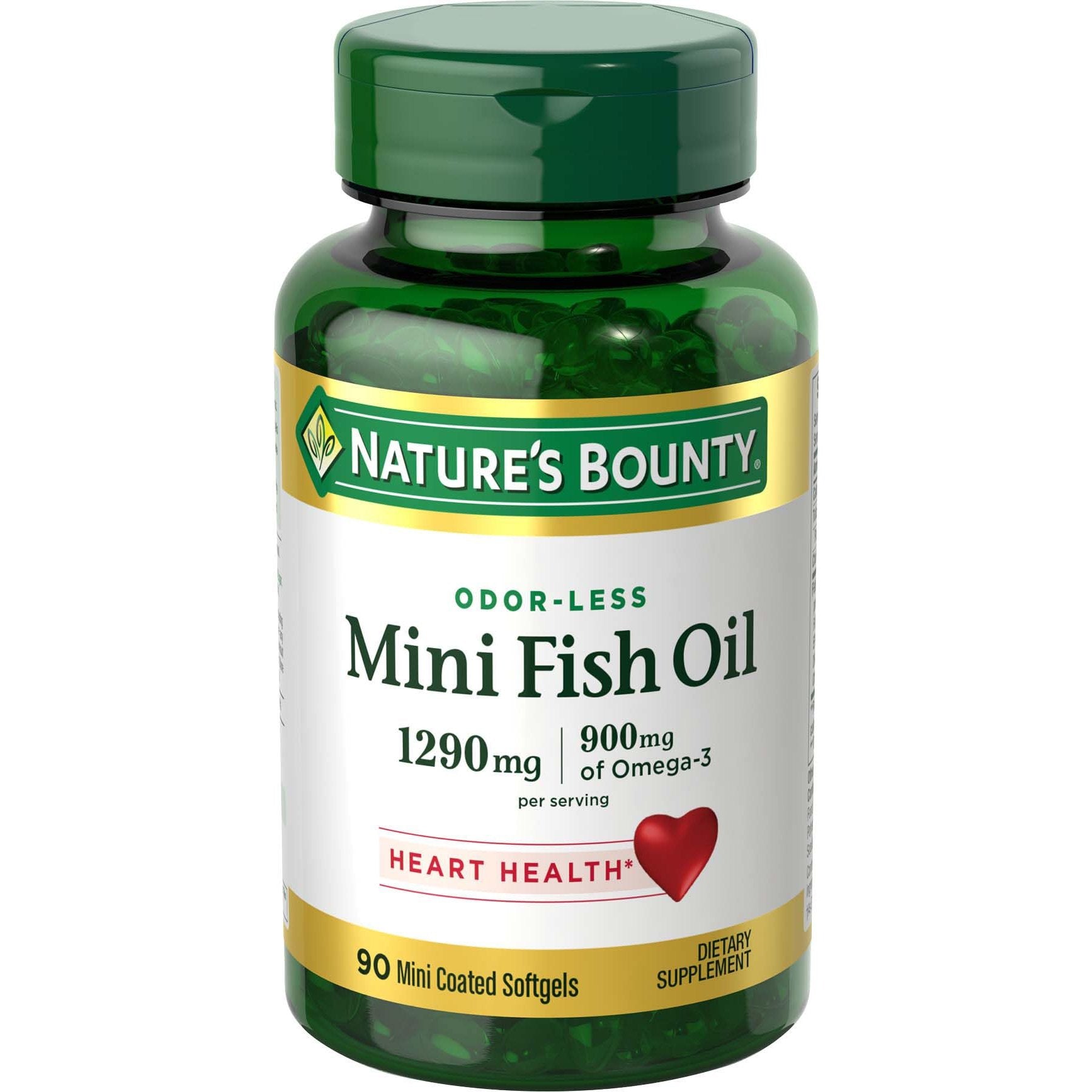 Nature's Bounty Mini Fish Oil Softgels, Burpless Fish Oil Omega 3 Supplements, Supports Heart Health, 90 Softgels (Pack of 1) - Medaid International