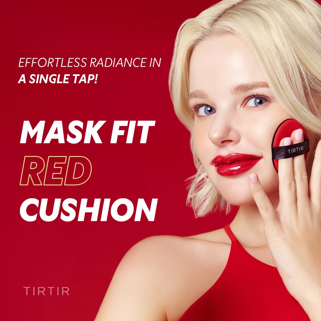 TIRTIR Mask Fit Red Cushion Foundation | Full coverage, Weightless, Skin fit, Satin Glow Finish, Korean Makeup BB Foundation, beauty, Tattoo cover up, Buildable (#34C Amber, 0.63 Fl Oz) - Medaid International