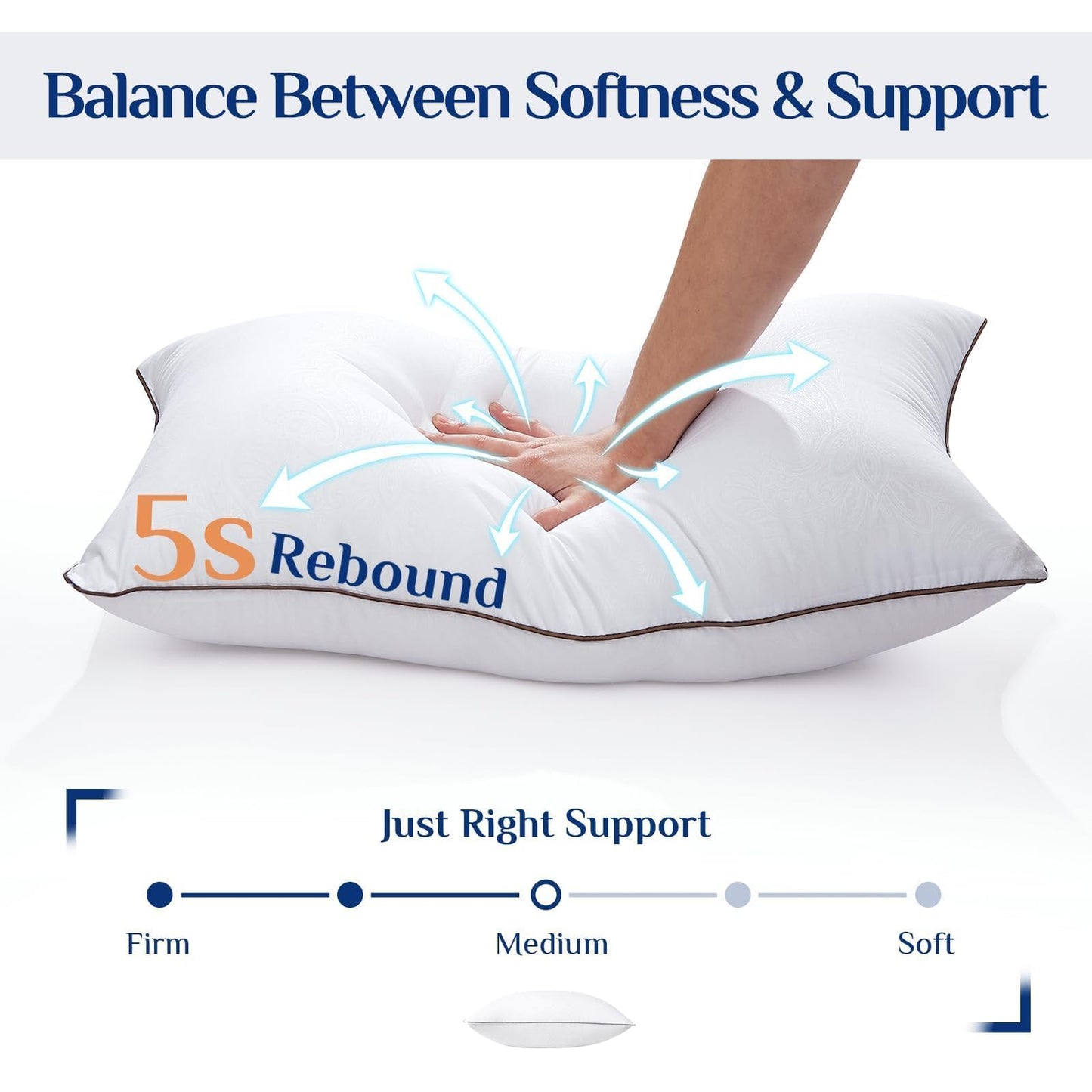 JOLLYVOGUE Standard Pillows Set of 2, Cooling and Supportive Pillows Full Size Set of 2 for Side and Back Sleepers, Down Alternative Hotel Collection Sleeping Pillow - Medaid International