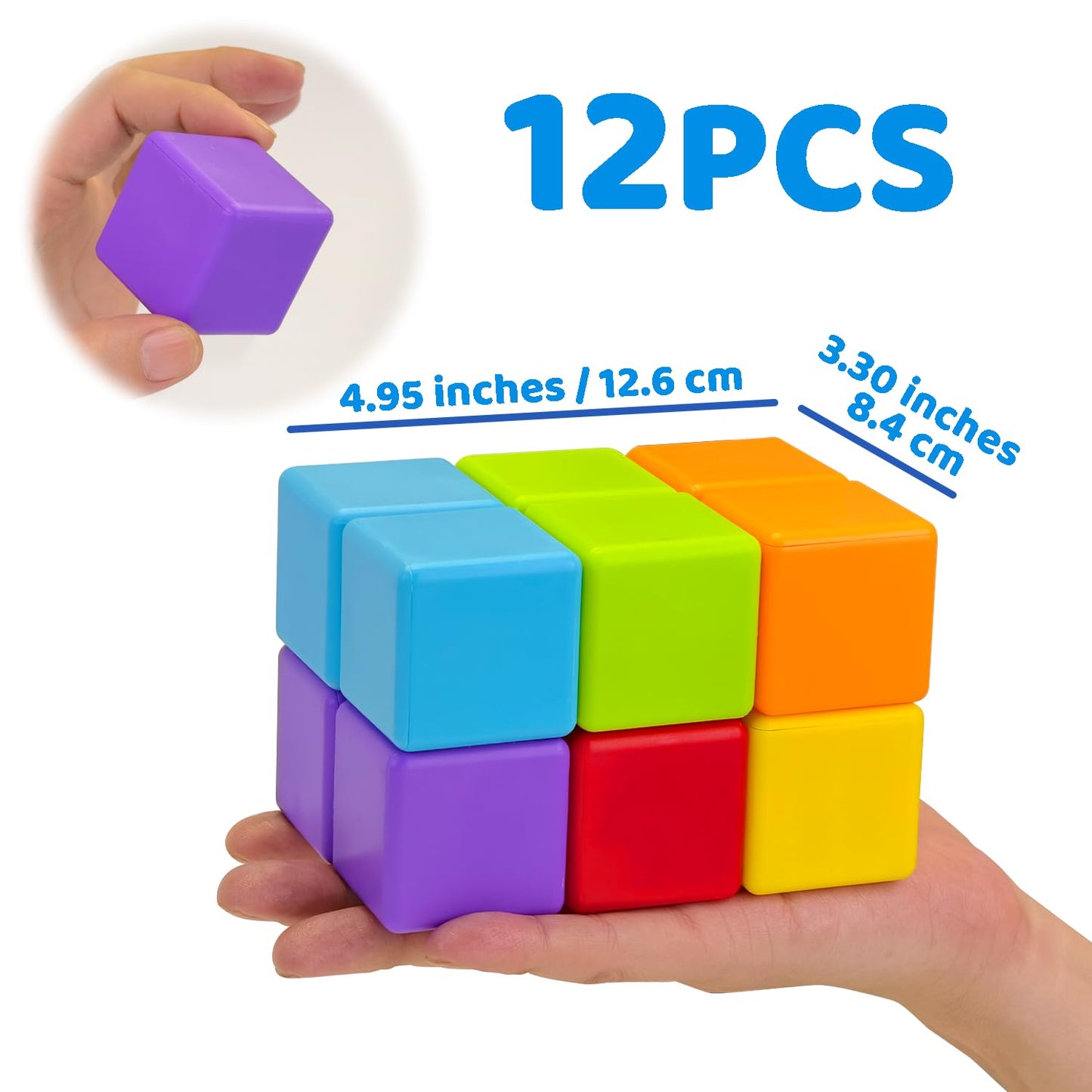 Magnetic Building Blocks Large, 1.65 inch Magnetic Stacking Cubes for Toddlers, Sensory & Montessori Toys for Boys & Girls 1 2 3 Years Old (12 PCS) - Medaid International