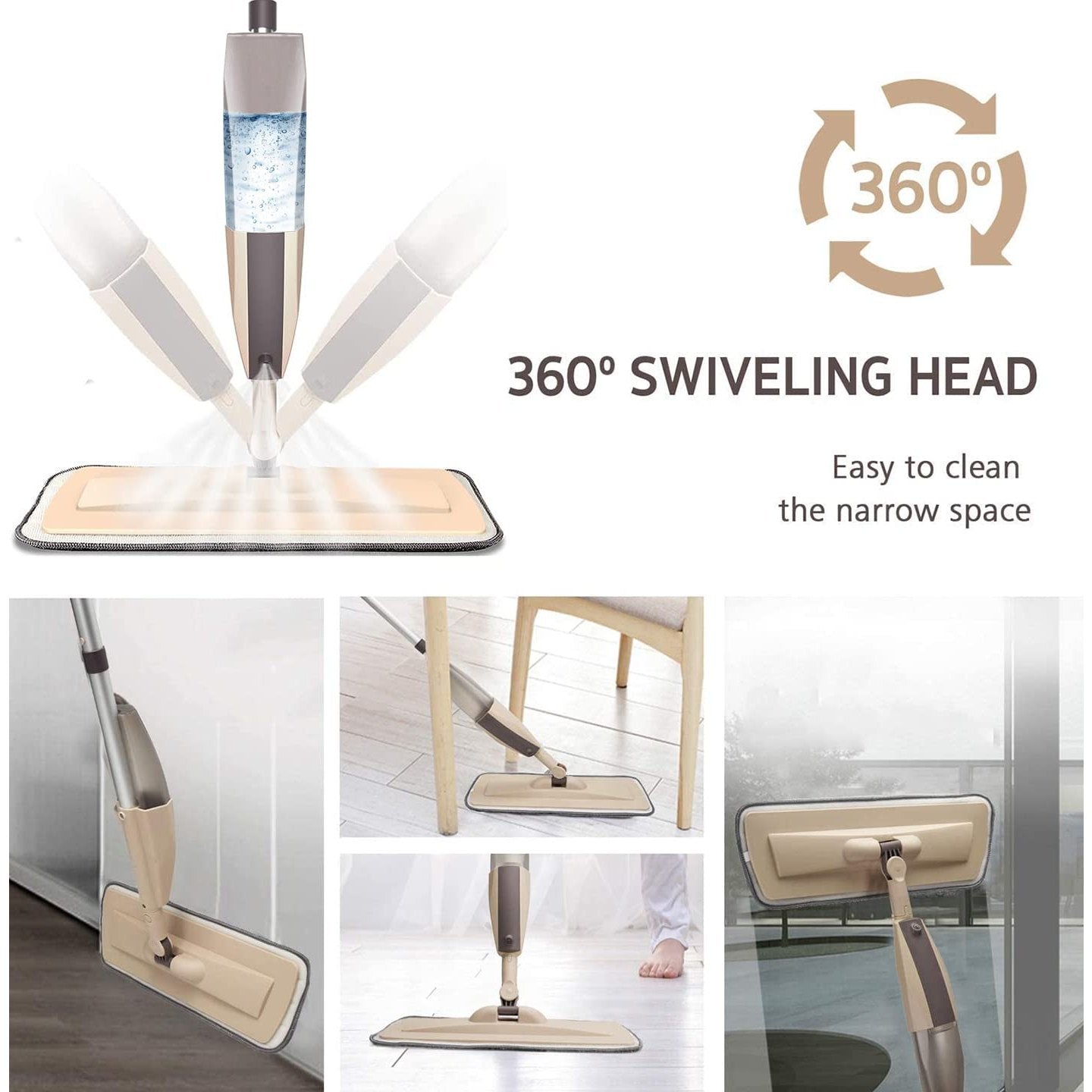Microfiber Spray Mop for Floor Cleaning, Dry Wet Wood Floor Mop with 3 pcs Washable Pads, Handle Flat Mop with Sprayer for Kitchen Wood Floor Hardwood Laminate Ceramic Tiles Dust - Medaid International