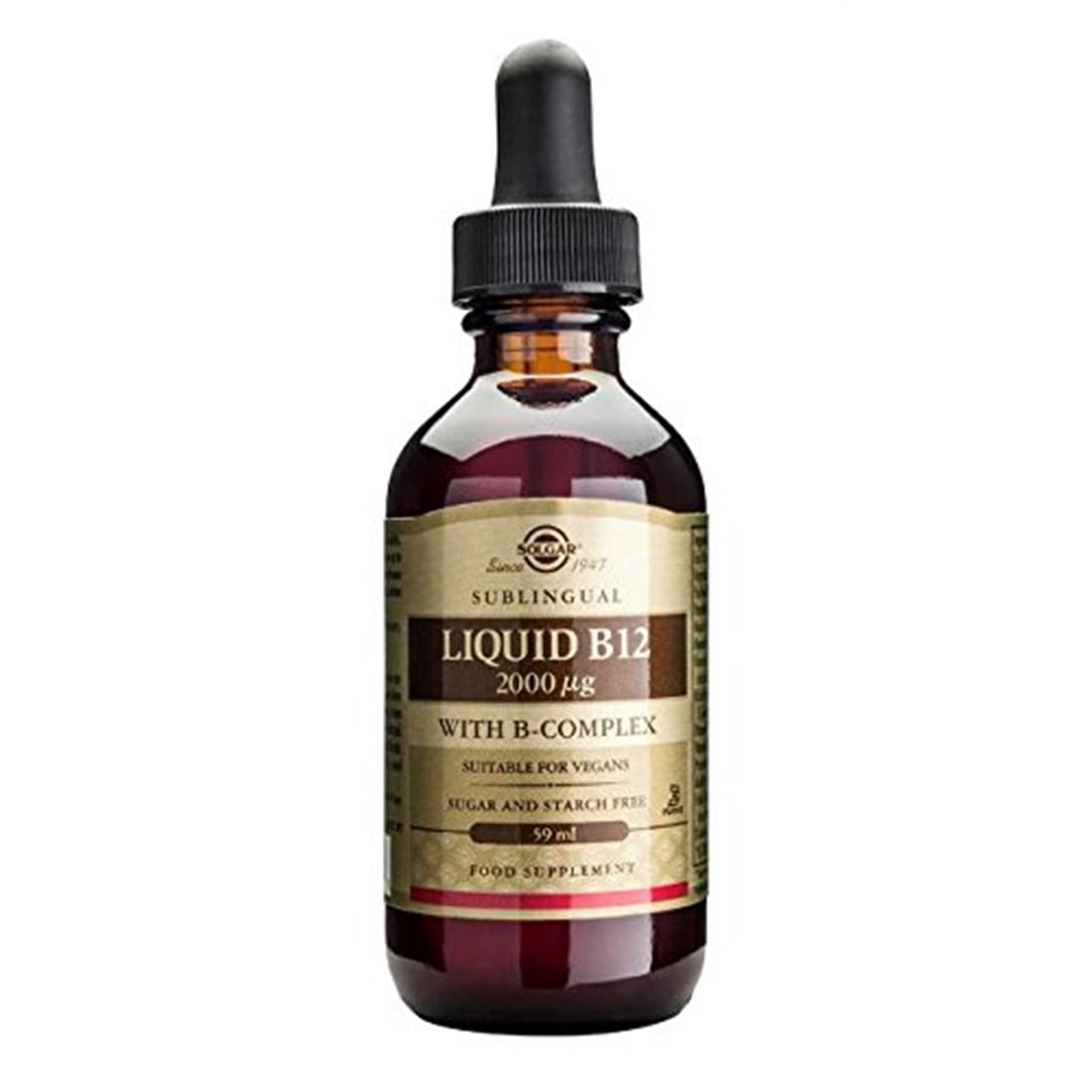 Solgar Sublingual Liquid B-12 2000 mcg with B-Complex, Supports Production of Energy - Nervous System - Promotes Heart Health - Vegan, Gluten Free, Kosher, 2 Fl Oz - Medaid International