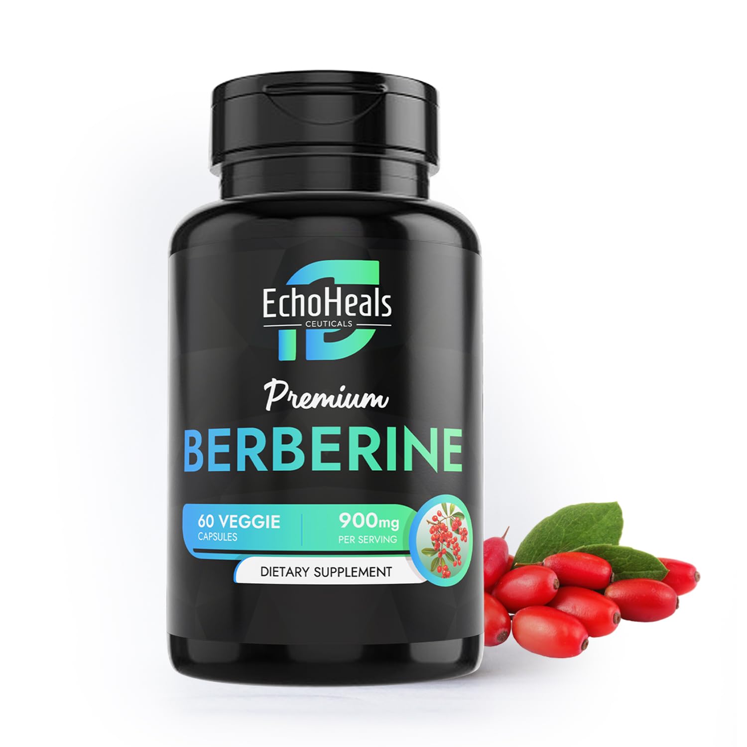 EchoHeals CEUTICALS Berberine Supplement - Natural Plant-Based with Ceylon Cinnamon, Turmeric, Piperine, Vitamins B6, C, D - Vegan-Friendly - 60 Vegetable Caps, 900mg. - Medaid International
