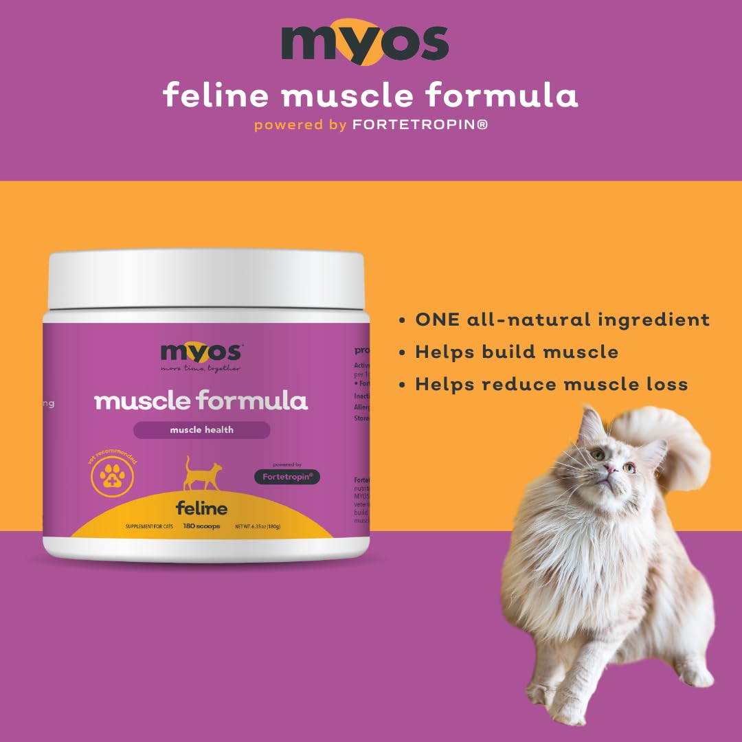 MYOS Feline Muscle Formula - Powered by Fortetropin for Senior Cats - Aids Weight Gain, Muscle Growth & Mobility Support - Natural, Cat Nutritional Supplement - 180 Servings - Medaid International