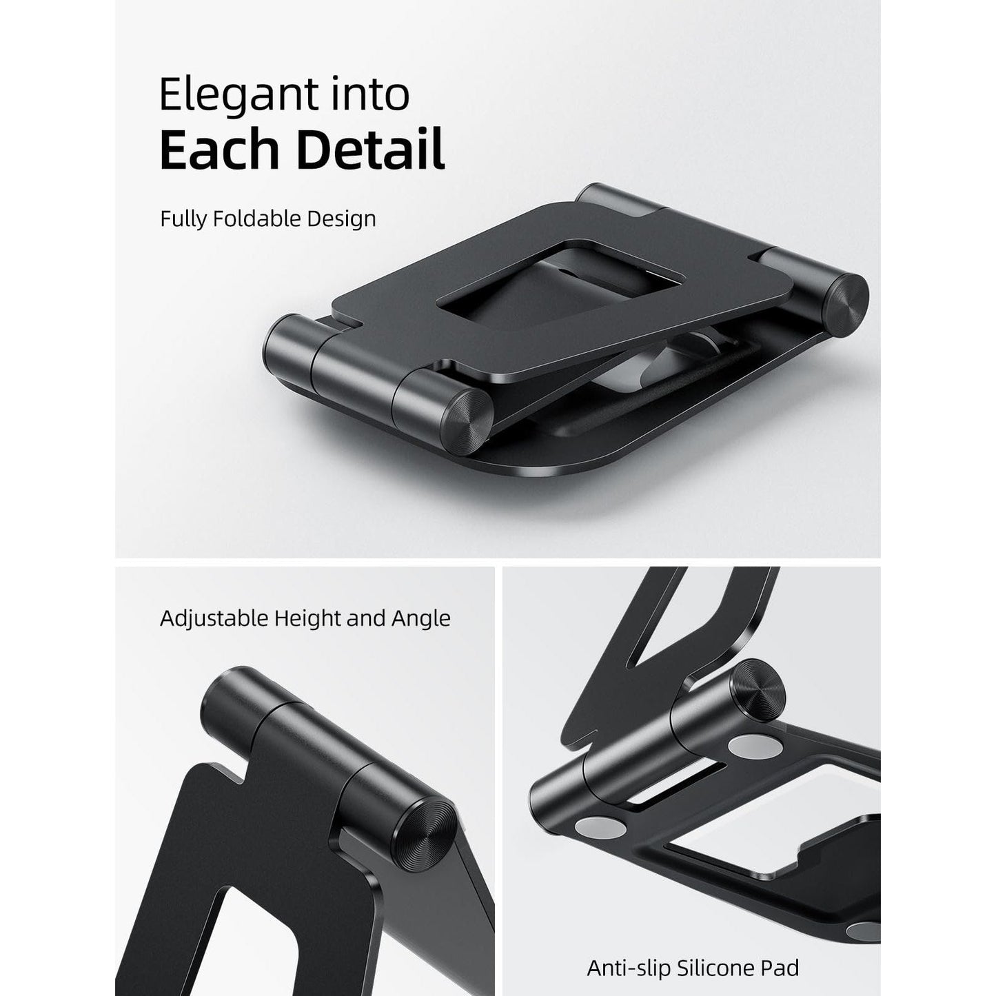 Nulaxy Aluminum Dual Foldable iPad Stand, Fully Adjustable Desktop Tablet Holder, Tablet Accessories for Office Kindle Compatible with Mobile Devices iPad Pro/Air/Mini, iPhone Pro/Max/Plus, Black - Medaid International