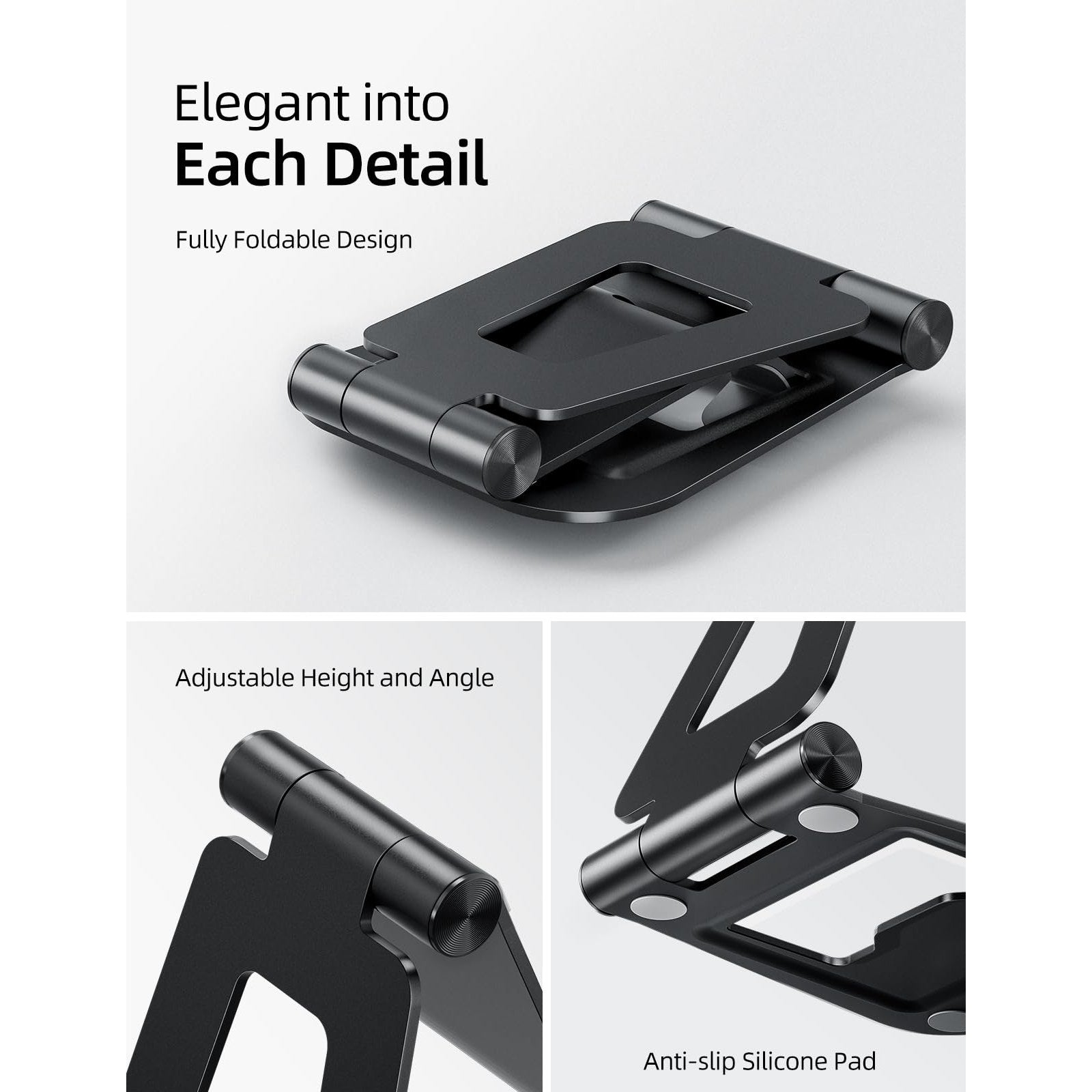 Nulaxy Aluminum Dual Foldable iPad Stand, Fully Adjustable Desktop Tablet Holder, Tablet Accessories for Office Kindle Compatible with Mobile Devices iPad Pro/Air/Mini, iPhone Pro/Max/Plus, Black - Medaid International