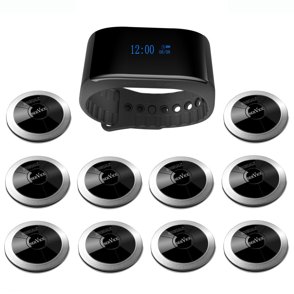 SINGCALL Waterproof Wireless Calling Bells Patient Calling System Call Nurse Doctor Pack of 1 Watch Receiver and 10 Pagers - Medaid International