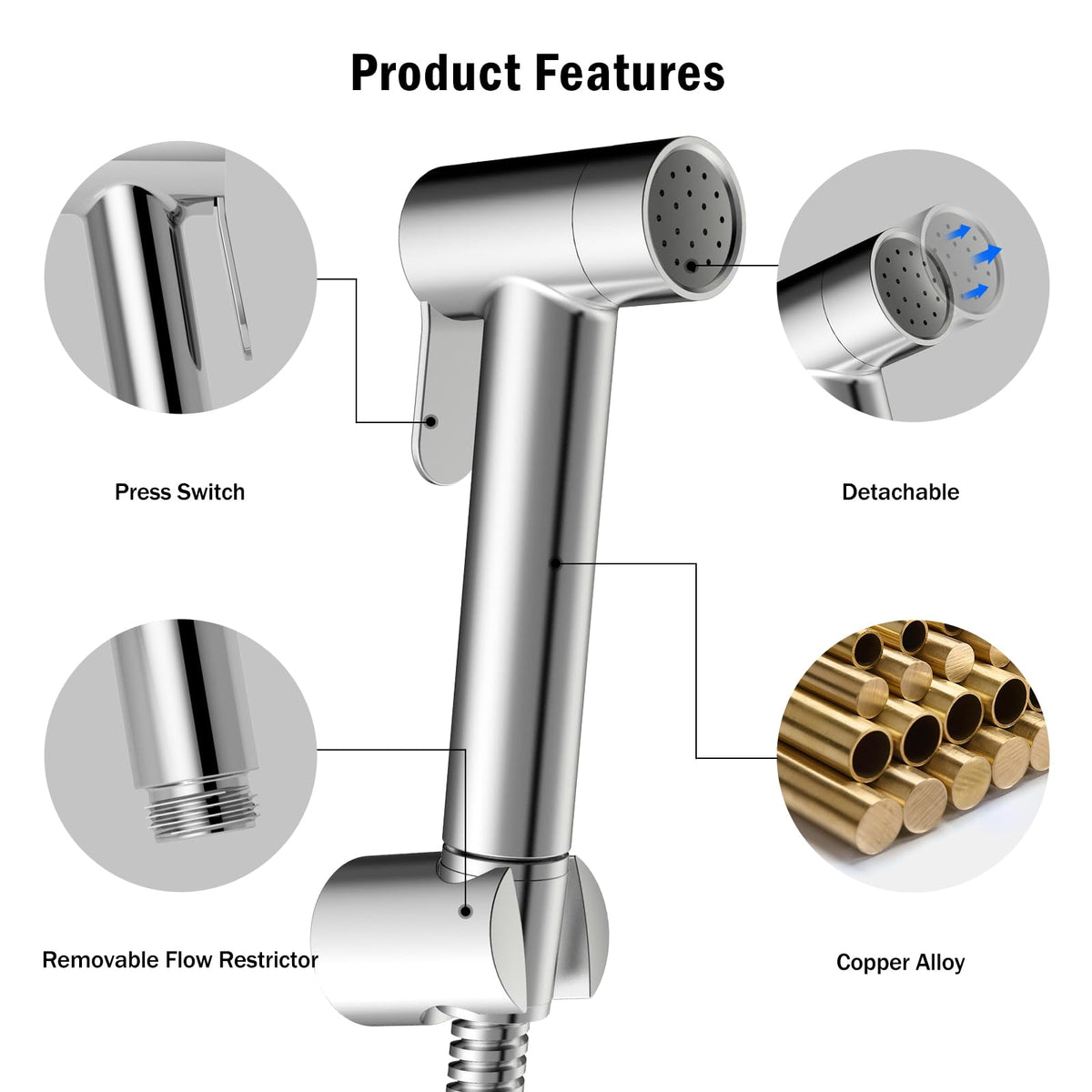 JOMOO Shattaf, Copper Alloy Bidet Sprayer for Toilet, Handheld Bidet Shower with 47inch Bidet Hose and Holder for Muslim Shower and Personal Hygiene