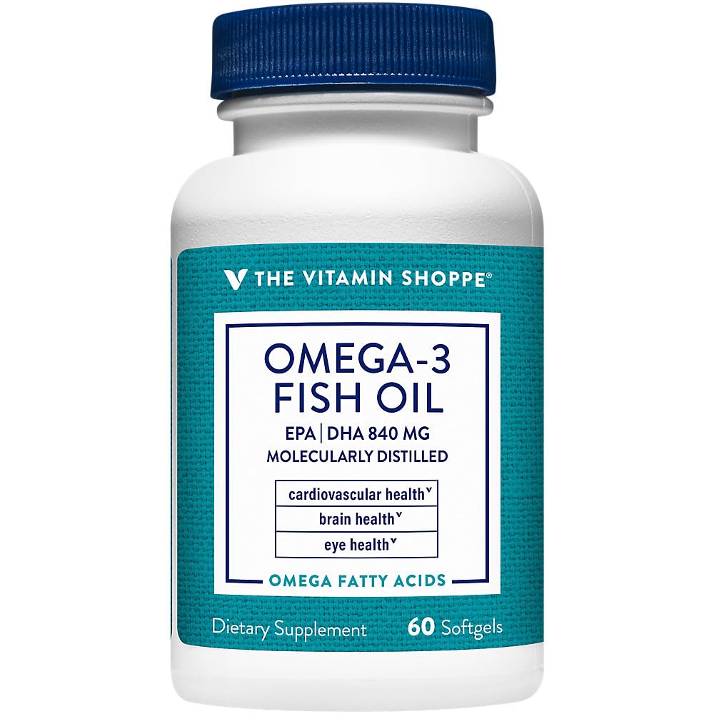 The Vitamin Shoppe Omega 3 Fish Oil 1100mg, EPA 600mg & DHA 240mg, Purity Assured, Molecularly Distilled to Support Cardiovascular, Joint and Brain Health (60 Softgels) - Medaid International