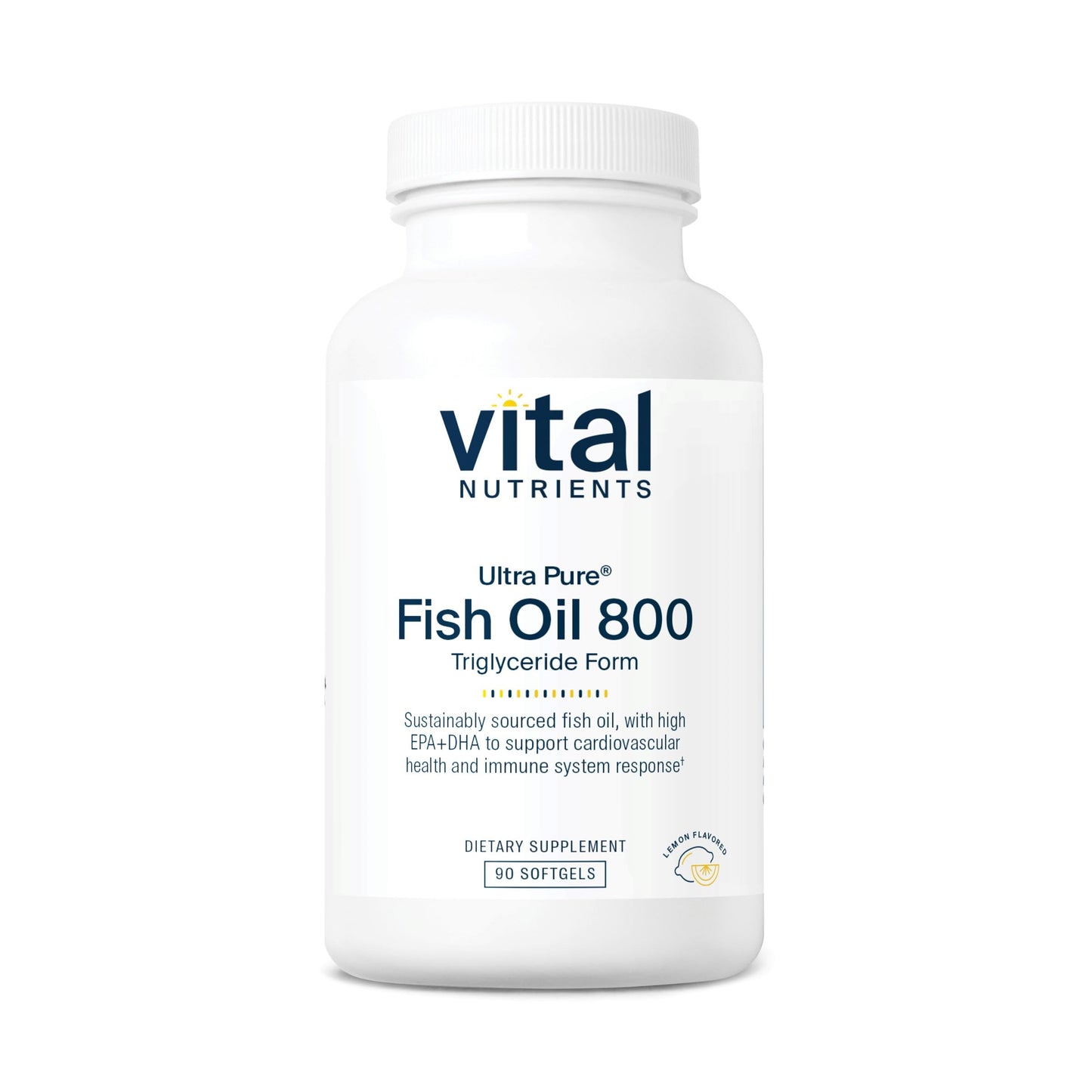 Vital Nutrients Ultra Pure® Fish Oil 800 Triglyceride Form | Heart, Brain, & Immune Health* | Sustainably Sourced High EPA & DHA Omega-3 Fatty Acid | Lemon Flavor | Gluten, Dairy, Soy Free | 90 Count - Medaid International