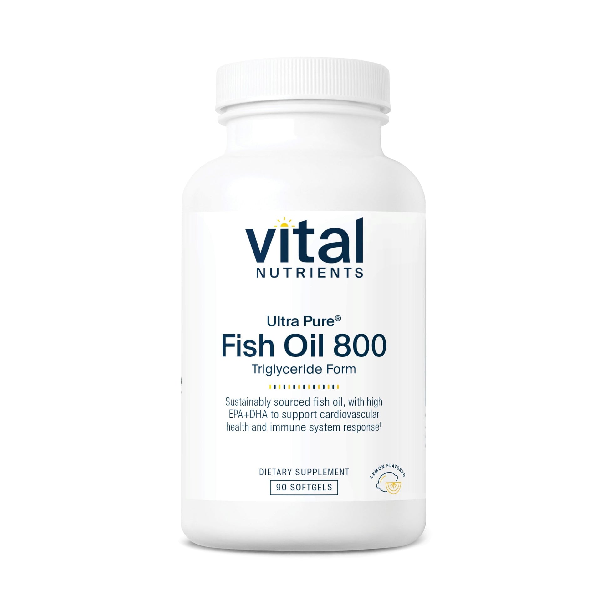 Vital Nutrients Ultra Pure® Fish Oil 800 Triglyceride Form | Heart, Brain, & Immune Health* | Sustainably Sourced High EPA & DHA Omega-3 Fatty Acid | Lemon Flavor | Gluten, Dairy, Soy Free | 90 Count - Medaid International