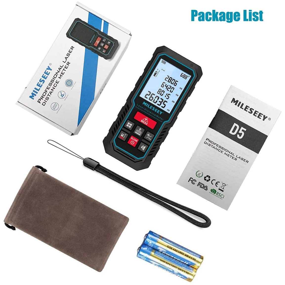 Laser Measure Device, MiLESEEY 229ft Digital Laser Tape Measure with Upgrade Electronic Angle Sensor, 2mm Accuracy, Area Measurement,Volume and Pythagoras, 2" LCD Backlit,Mute, Battery Included - Medaid International