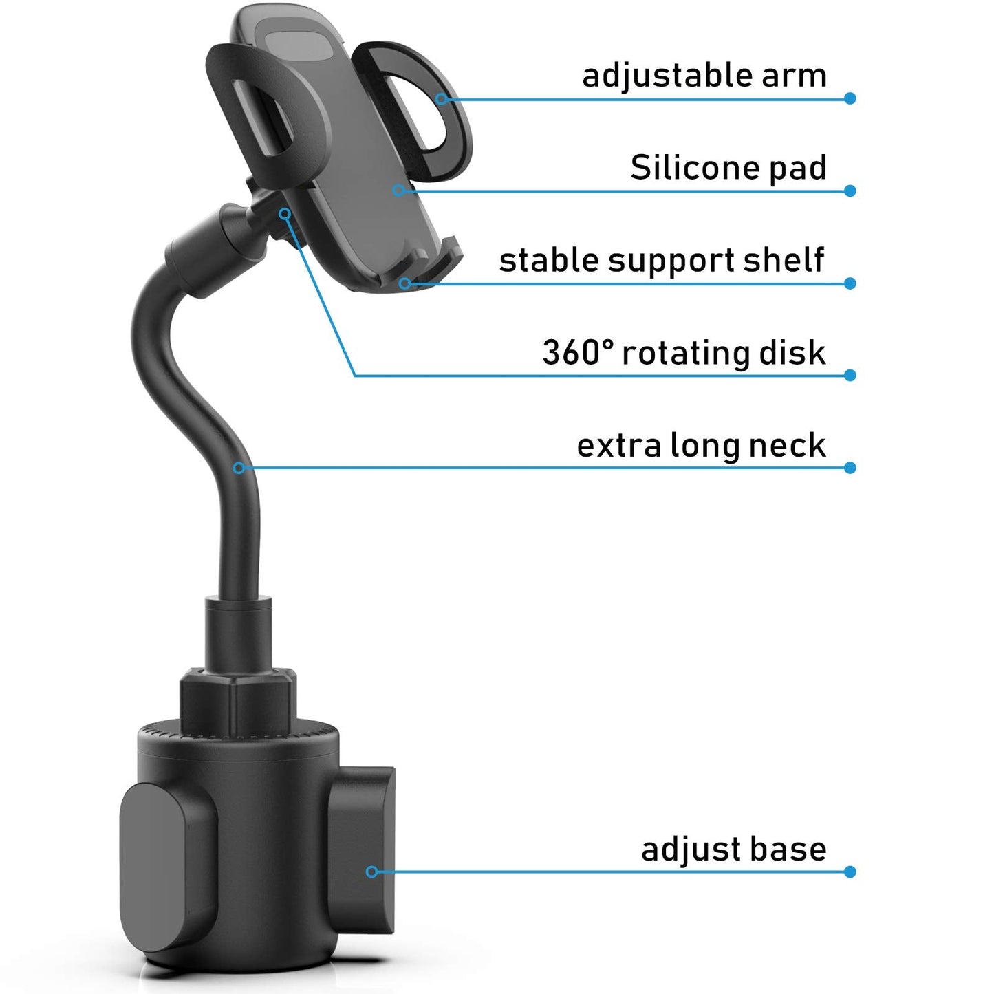 Phone Holders for Your Car, Cup Holder Phone Mount, Universal Adjustable Gooseneck Cup Holder Cradle Car Mount for iPhone 16/15/14/13/12/11/Pro Max/X/Xs/XsMax/8/8Plus,Samsung,Huawei,LG, Sony(Black) - Medaid International