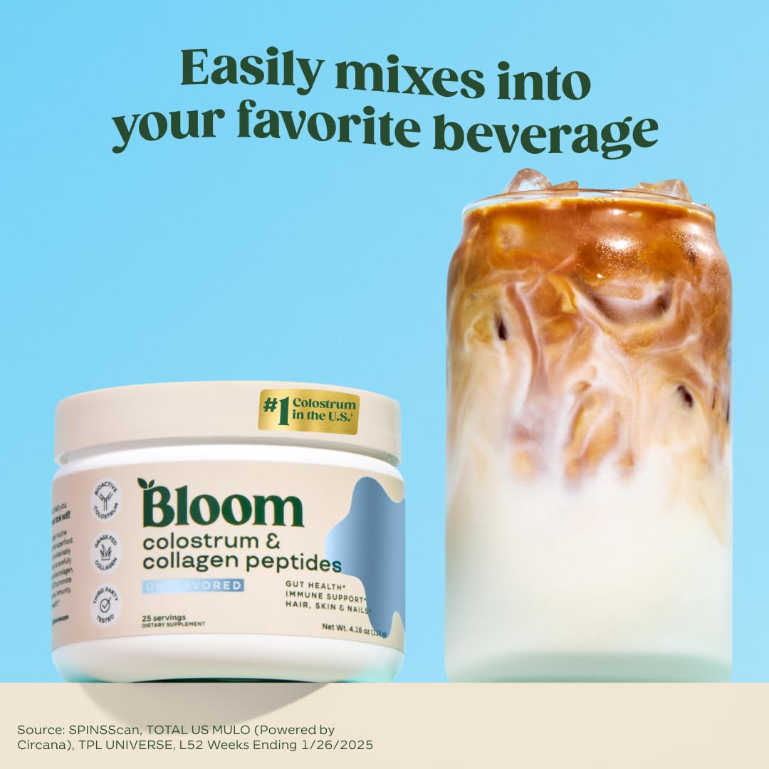 Bloom Nutrition Bovine Colostrum Powder with Vitamin B-12 for Gut Health, Immune Support, Hair Growth & Beauty Supplement | Unflavored, 25 Servings - Medaid International