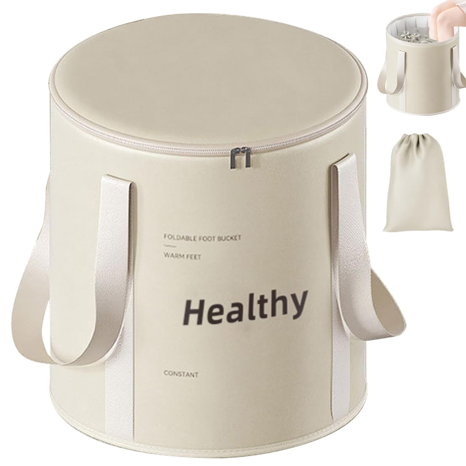 Foot Spa,Footspa, Collapsible Foot Bath with Zippered Lid Portable Foot Soaking Bucket Heat Retaining Non-slip Foot Bath Tub for Home Outdoor, Champagne - Medaid International
