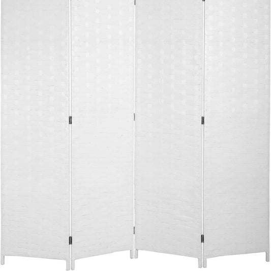 MOMENT Foldable Room Divider 4 Panel, [200 x 180cm] Movable Stretch Fully Hand-woven Privacy Screens Partition Seperating Wall for Office, Bedroom, Living Room, Hotel Room (White)
