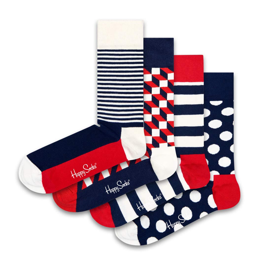 Happy Socks 4-Pack Classic Navy Gift Set, colorful and fun, Socks for Men and Women, Navy-White-Red-Yellow (9-11) - Medaid International