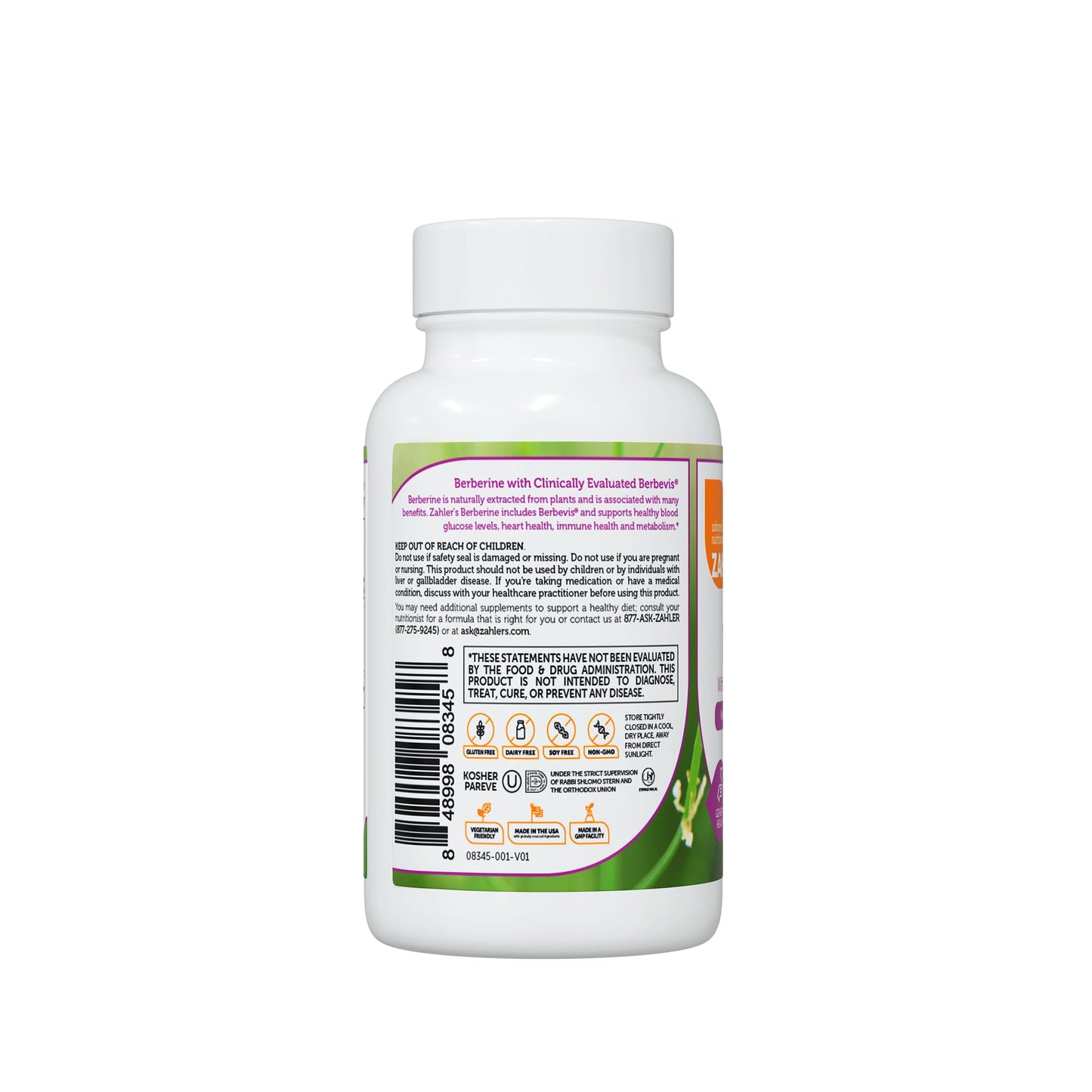 Zahler Berberine with Clinically Evaluated Berbevis, Metabolism and Glucos Support Formula, 60 Capsules. - Medaid International