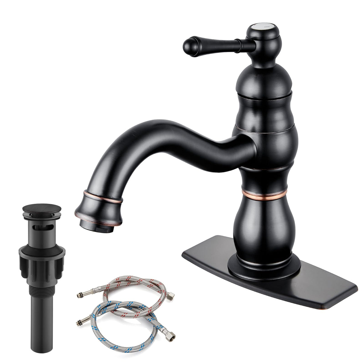 gotonovo Bathroom Vessel Sink Faucet Polish Chrome Single Handle Lavatory Vanity Mixer Bar Tap 360° Swivel with Pop Up Drain Tall Spout Single Hole Deck Mount