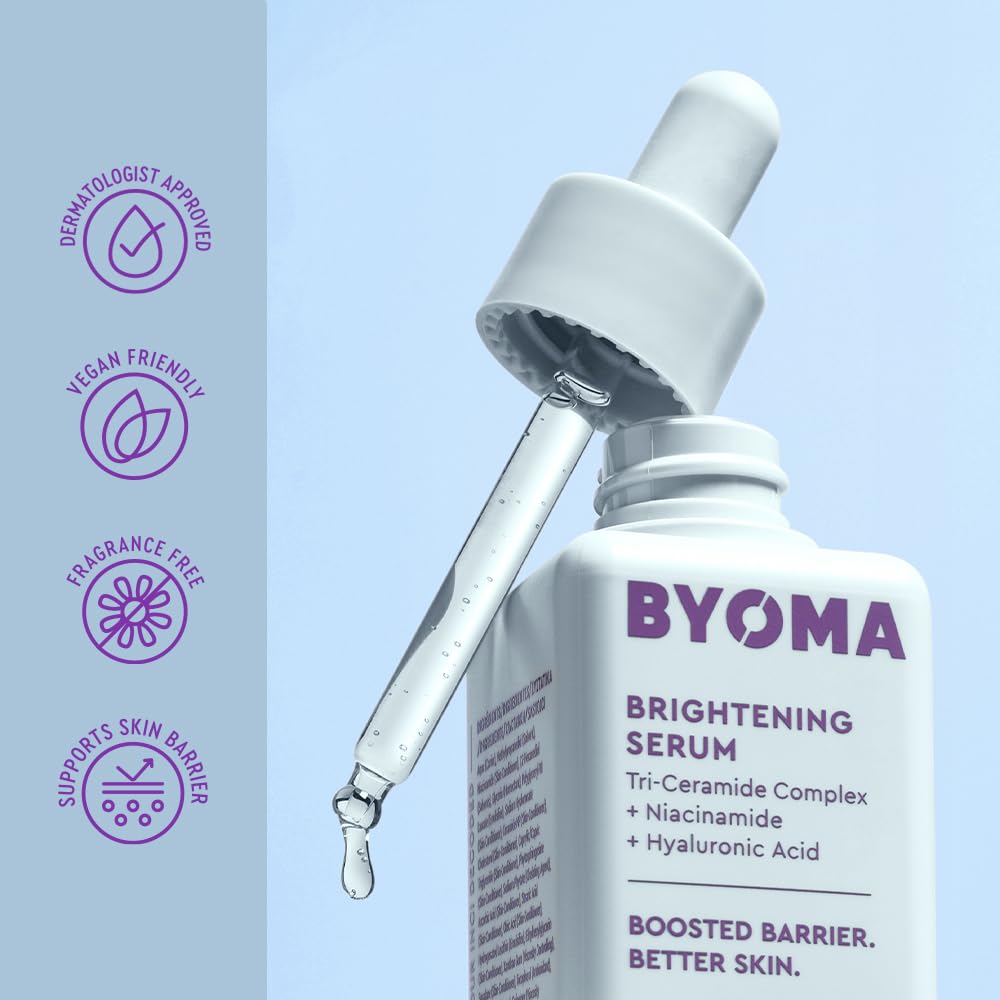 BYOMA Brightening Serum - Barrier Repair Serum - Brightening & Hydrating Face Serum with Hyaluronic Acid, Niacinamide & Ceramides - Hyaluronic Acid Serum For Face, Glowing, Radiant Skin - 1.01 fl. oz - Medaid International