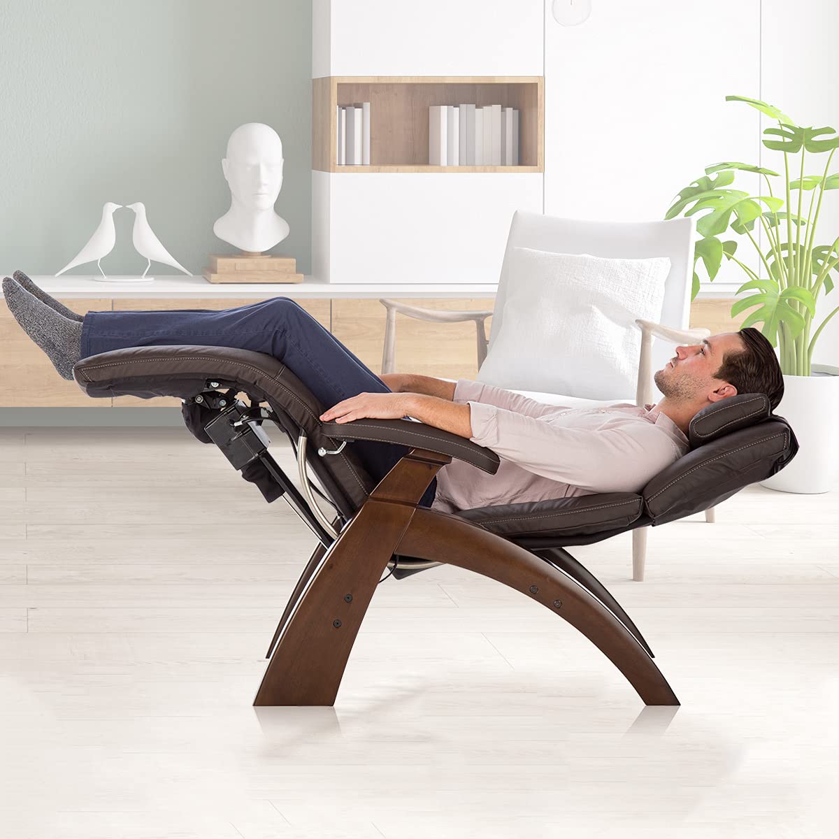 Human Touch Perfect Chair® PC-350 Classic Power Zero Gravity Leather Electric Recliner For Office, 3-Year Warranty, 46D x 32W x 46H Inch, Dark Walnut Espresso - Medaid International