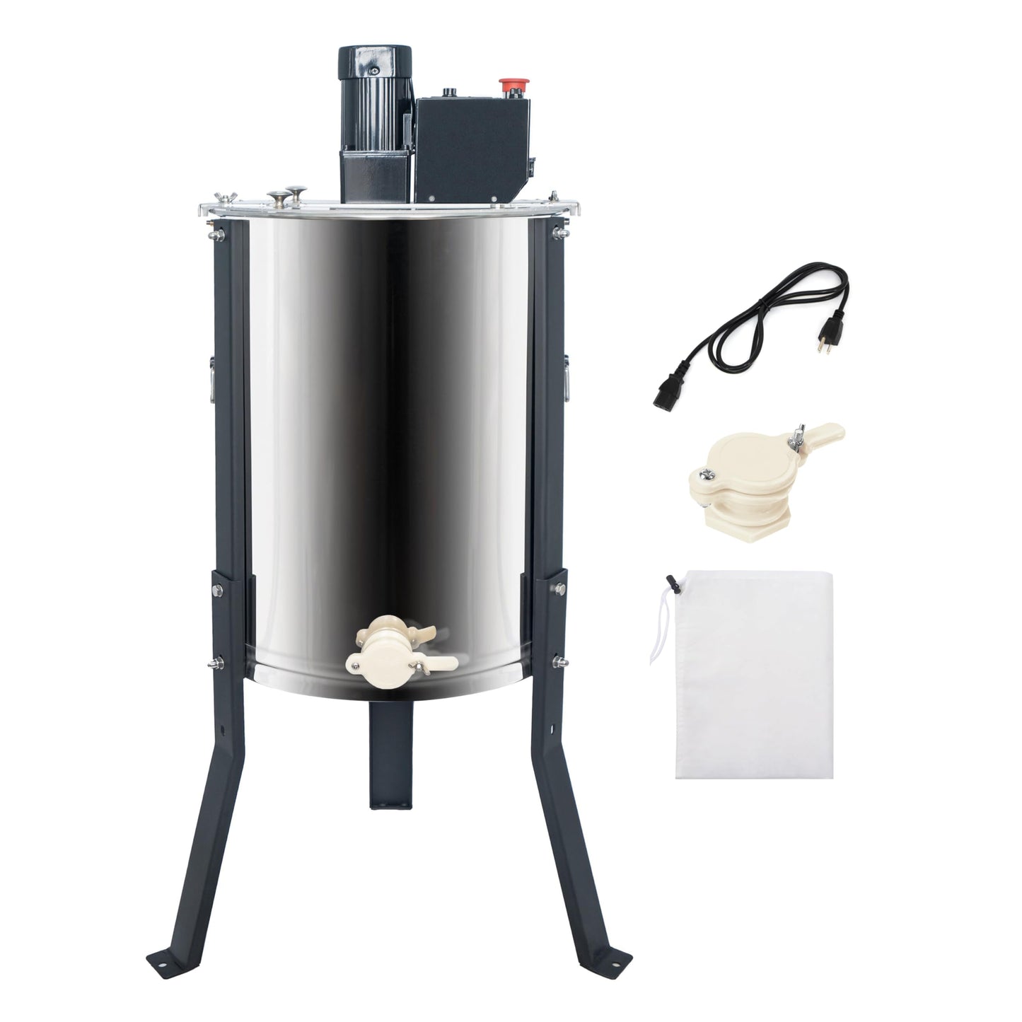 BeeCastle 3 Frame Electric Honey Extractor Stainless Steel Honey Processing Equipment, Powered Honeycomb Drum Spinner with Transparent Lid and Height Adjustable Stand - Medaid International