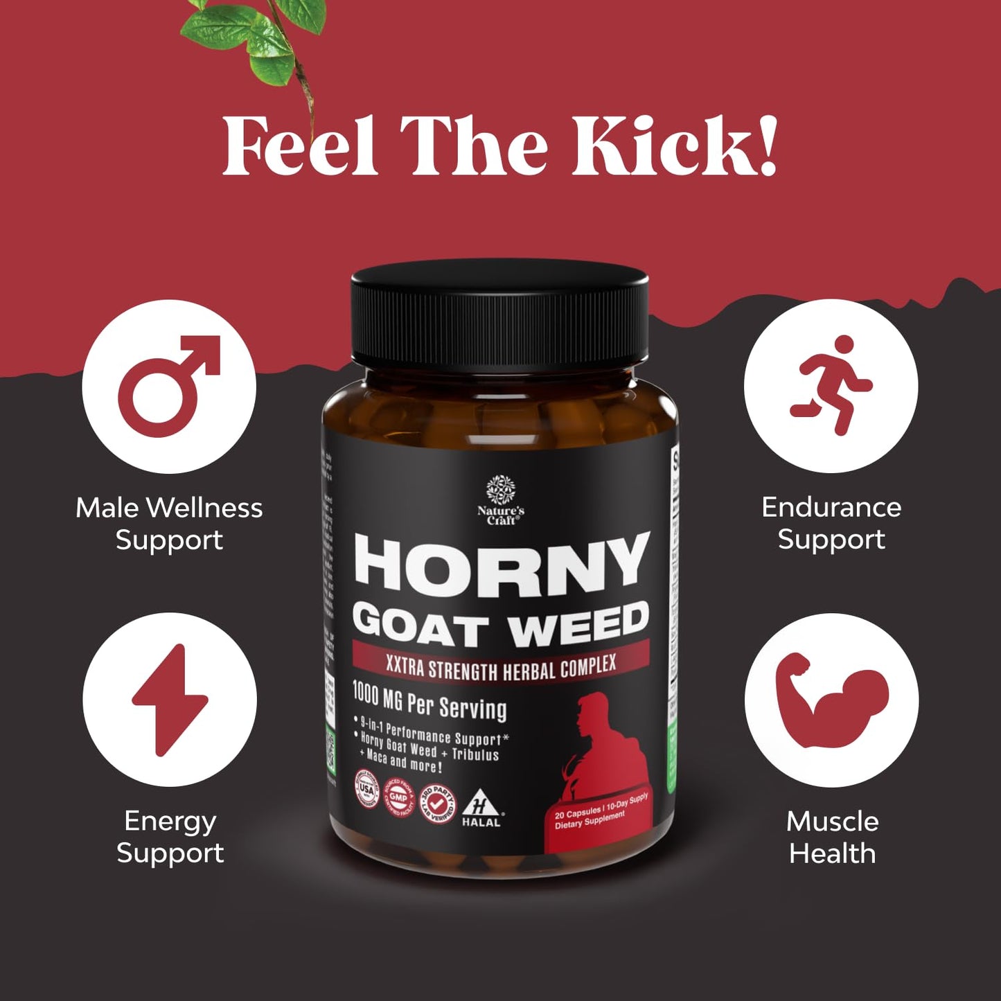 Horny Goat Weed for Male Enhancement - Extra Strength Horny Goat Weed for Men 1000mg per Serving Complex with Tongkat Ali Saw Palmetto Extract Panax Ginseng and Black Maca Root for Stamina & Energy - Medaid International